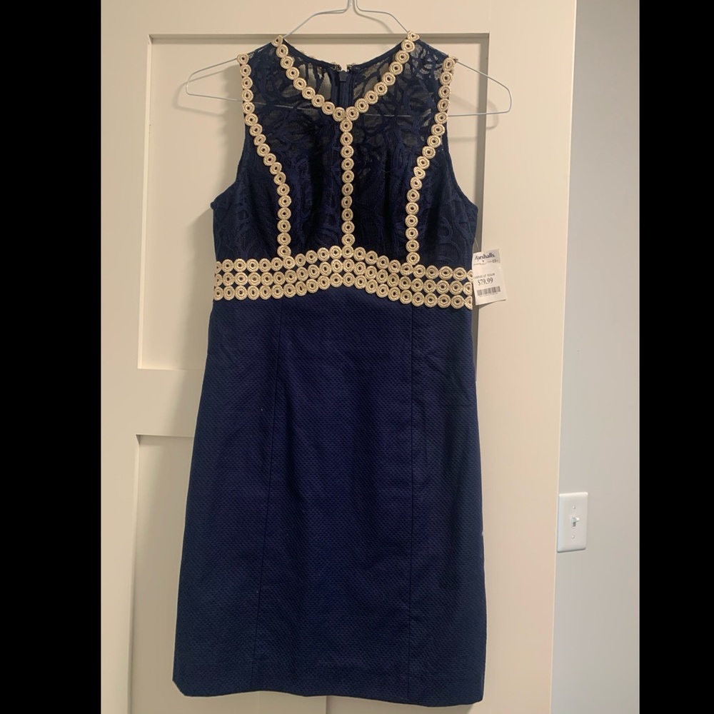 Navy blue and gold Lilly Pulitzer shift dress